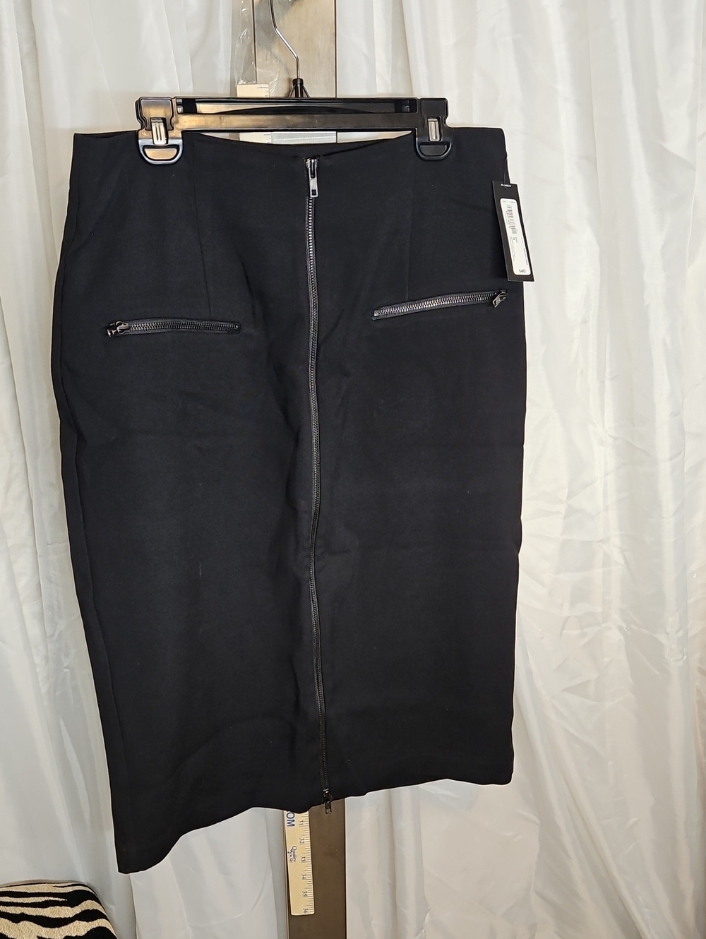 Worthington Black Ponte Knit Pencil Skirt with Front Zip 16